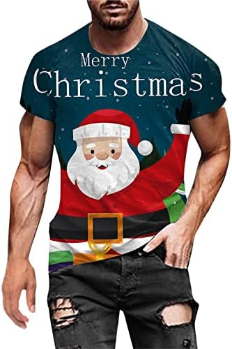 ZDDO Christmas Mens Solider de manga curta camisetas, engraçado Natal Papai Noel Print Print Athletic Workout Camas gráficas ajustadas