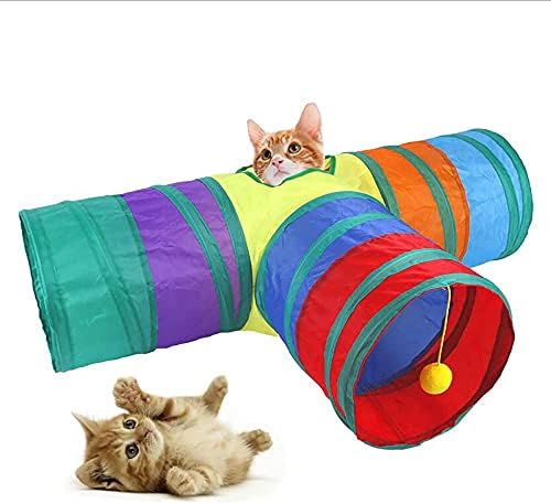 Túnel de gato para gatos internos Interactive-3 Way Play Toy Kitty Tunnel Peek Hole Toy com 1 tocar brinquedos de bola de bola para rabos gatinhos e cães