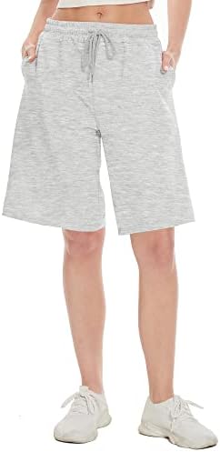 Faylr Womens Bermuda shorts no joelho de cordão casual shorts de sudor de algodão solto de verão com bolsos