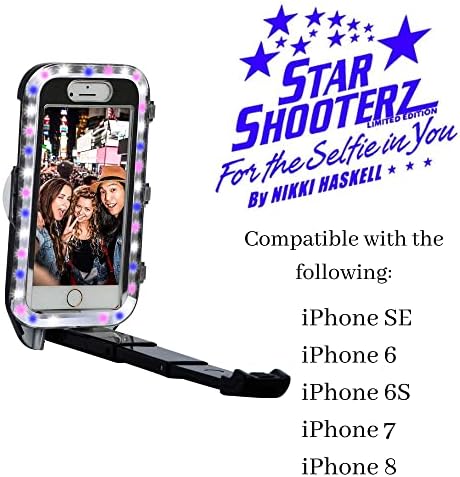 Stars Shooterz iluminado Selfie Stick para iPhone SE, 6, 6s, 7 e 8 LED de iluminação LED embutida Dimmer