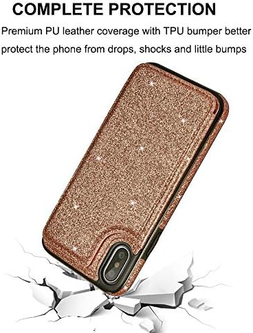 Caixa UEEBAI para iPhone XS Max, capa de couro de couro de glitter premium tampa da carteira traseira [dois fecos magnéticos] [slots