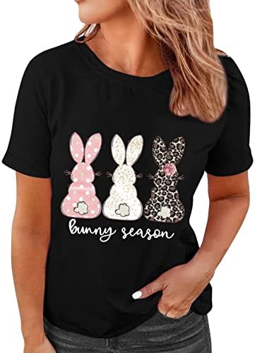 Bunny de Páscoa feminina Tops de letra engraçada Carteira impressa Camiseta gráfica Loose Crew pescoço Blusa de manga