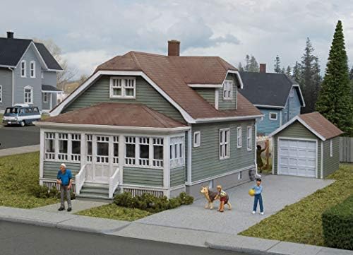 Walthers Cornerstone Ho Scale Model Kit - American Bungalow atualizado com garagem para carro único