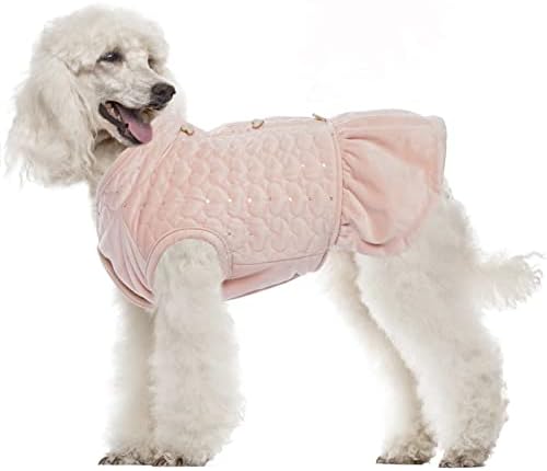 Vestido de cachorro de inverno ikipuko, saia de lã com cachorro de lantejouno casaco quente menina de uma peça de peças decore botão de inverno roupas de cachorro fofinho para cães médios pequenos, l