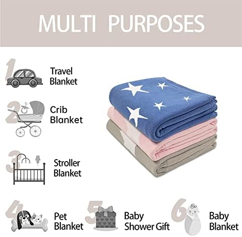 Cobertor de bebê malha Pinuotu, cobertores de algodão para bebês neutro de malha de malha macia para meninas meninos