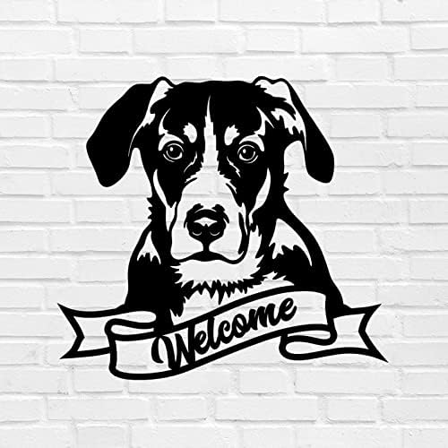 Alioyoit Welcome Home Sign com Pet Dog Metal Metal Decoração de parede de metal de ferro angustiada Corte sinal SIGN METAL Rústico