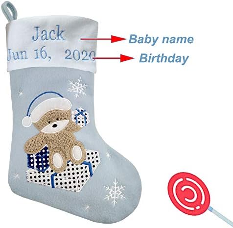 MNSZLKF 18 Primeira meia personalizada do bebê de Natal com tecnologia de bordado, Beby Bear for Baby's First Christmas