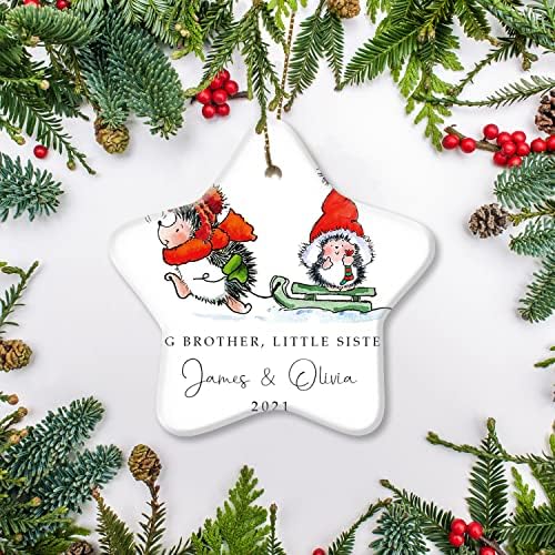 Desdirect Store Big Brother Brother Sister Hedgehog irmão Ornamento de Natal Nome personalizado e data Primeiro ornamento de Natal Oval 1pcs
