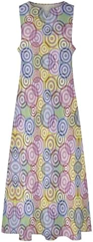 Círculos geométricos Rounds Maxi Dress Feminino V Vestidos Longos Casual Swing Swing de pescoço de pescoço