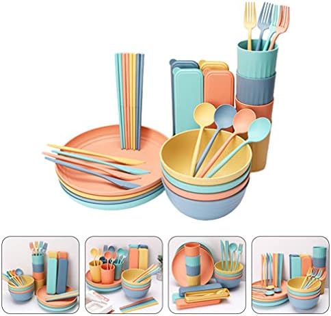Conjunto de churrasco de cabilock 4 conjuntos de palha de trigo conjunto de utensílios de mesa inquebrável, incluindo tigelas de copos