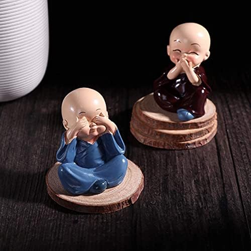 Fitas de fitas amarradas Conjunto de 4 estátuas de monge de Buda Miniatura Miniature Showpiece para prateleira de parede,