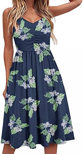 Vestidos de verão adhowbew para mulheres 2023 Moda Floral Print Beach Dress Cute V Neck A Line Slip Dress Sundressas casuais