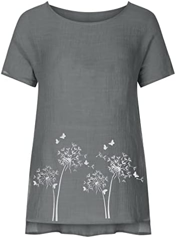 Camiseta feminina com manga curta linho de linho de linho de algodão Floral Blush Casual Blusa Camiseta para meninas adolescentes