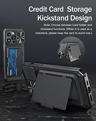 Vihibii para iPhone 14 Pro Max Case, Caixa de carteira com suporte para cartão, capa de câmera deslizante e Kickstand