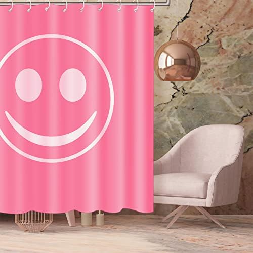 Cortina de chuveiro Preppy Sorriso rosto Cortina de chuveiro rosa Cortinas de banheiro estéticas para garotas para meninas decoração de banheiro, 72 x 72 polegadas cortinas de chuveiro rosa