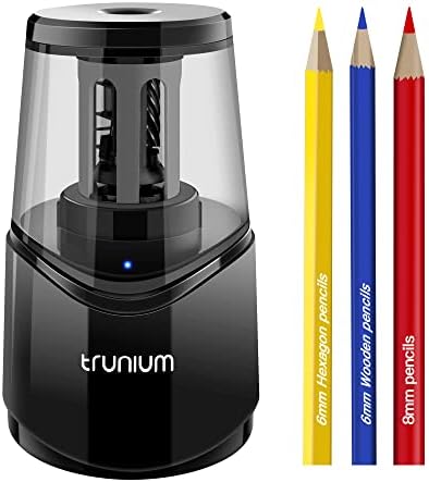Apontador de lápis elétrico do TRUNIum, apontador de lápis para 6-8 mm colorido/de madeira, parada automática, afiadores