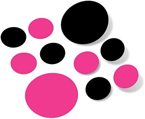 Adesivos de parede de vinil rosa/preto quente - círculos de 2 e 4 polegadas