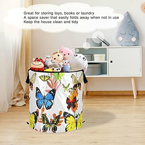 Aquarela Butterfly Pop -up Lavanderia cesto com tampa de cesta de armazenamento dobrável Bolsa de lavanderia dobrável