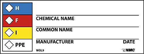 NMC WOL9 H - F - I - PPE - Nome químico_ Nome comum_ Fabricante_ Date_ Label - [Roll de 500] 4 pol. X 1,5 pol.