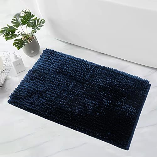 Weltrxe Luxury Banheiro Tapete de tapete, 24 x 16 azul marinho macio e absorvente tapetes de banho de chenille, tapete de banheira