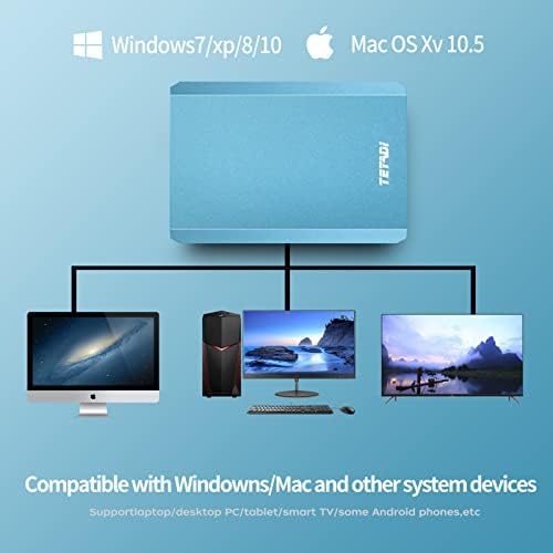 Teyadi 500 GB Ultra Slim Portátil Drive rígido portátil USB 3.0 para PC, laptop, Mac, PS4, Xbox One - Blue Sky