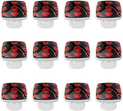 TBOUOBT 12 MONOS DE CABELO DE COZINHA PACOS PULLS, botões de gaveta para porta moderna de móveis de armário, doodle de coração vermelho preto