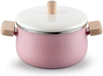 Fritar a panela com tampa 1.8L/3,3L de esmalte minheiro Mini -panela Sopa Pan de cozinha antiaderente e cozinha de cozinha para indução fogão a gás, rosa 1.8L