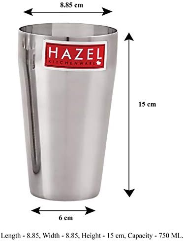 Hazel Stainless Stainless Damru Shape Jumbo Water Lassi Conjunto de 2, 650 ml cada