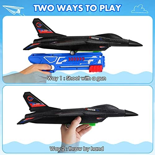 Brinquedos de lançador de avião de vrztlai, 13,3 F -16 Glider Catapult Plane Toy para meninos crianças, 2 maneiras de jogar, Games de vôo ao ar livre Presentes de aniversário para 4 5 6 7 8 9 10 12 anos meninos meninos - 2 pacote