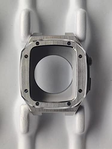 Kavju Leather Band Strapelet Metal Watch Case Bezel para Apple Watch Series 7 SE 6 5 4 3 Acessórios modfados Iwatch 41mm 44mm