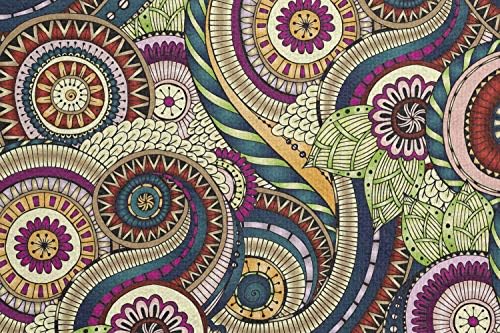 Toalha de tapete de ioga abstrata de Ambesonne, elementos orientais inspirados no estilo doodle, elementos orientais