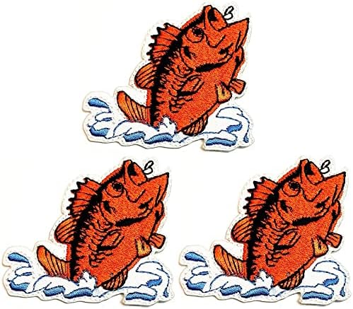 Kleenplus 3pcs. Orange Bass Patches Patches Fisherman Sports Baixo peixe de peixe desenho de desenho animado de desenho