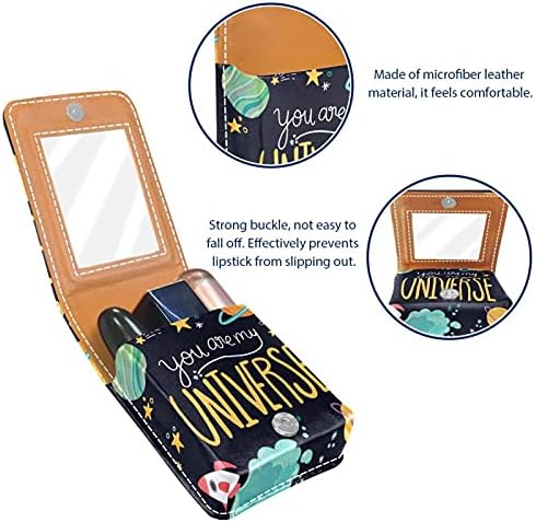 Caixa de batom de maquiagem portátil para viajar, Universe Planets Space Mini Lipstick Storage Caixa com espelho para mulheres mulheres,