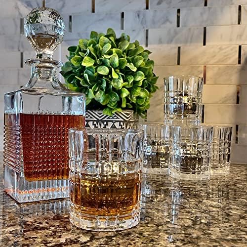 Nou Living Crystal Whisky Decanter Conjunto com óculos - Decanter de uísque e conjunto de vidro de 6 - Conjuntos de decantadores de