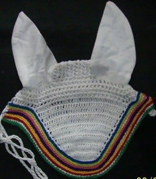 Avani Creations Ad Cavalhe Horse ouvido Crochê Véu Fly Veil Papão de mosca/véu/máscara Tamanho padrão Branco com borda