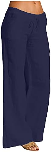 Calça de linho de algodão feminina de algodão de uofoco alta cintura alta calça de ajuste solto casual com bolsos