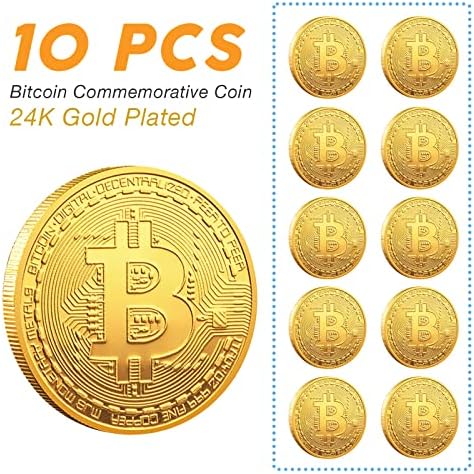 Moeda de bitcoin de 10pcs da naturiway, bitcoin comemorativa de moeda 24k banhada a ouro, criptomoeda de 3 mm BTC, moeda colecionável