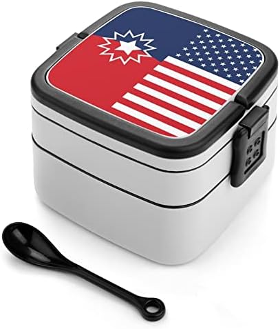 Juneteenth American Bandle Lanch Box portátil Bento Box de camada dupla de grande capacidade contêiner de alimentos com colher