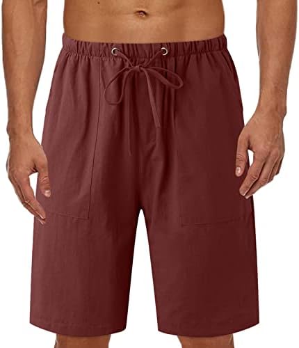 Shorts casuais de shorts casuais de homens esportes de bolso de verão linho de algodão de algodão, calças curtas chinelas