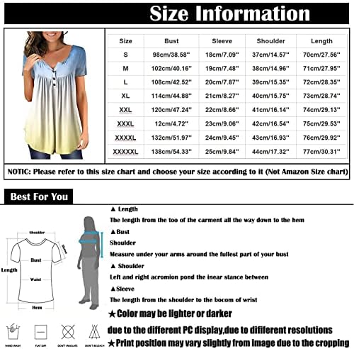 Tops casuais impressos para mulheres botão abaixar as blusas redondas de pescoço de verão Camisetas de brilho soltas de manga curta