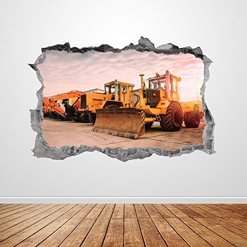 Arte do decalque da parede do caminhão Smashed 3D Construction Construction Trucks Sticker de parede Poster de garoto Decoração do quarto