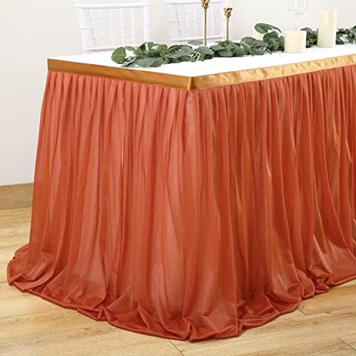 Salia de mesa de chiffon queimada para chiffon Table Red Tulle Table Salia de 9ft Tabela de retângulo para recepção de casamento