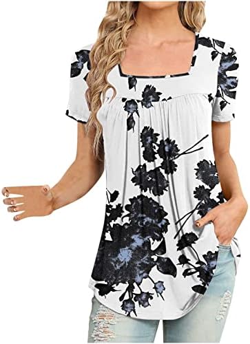 Camista de manga curta feminino vneck decote em coração de decote em algodão Floral Fit Fit