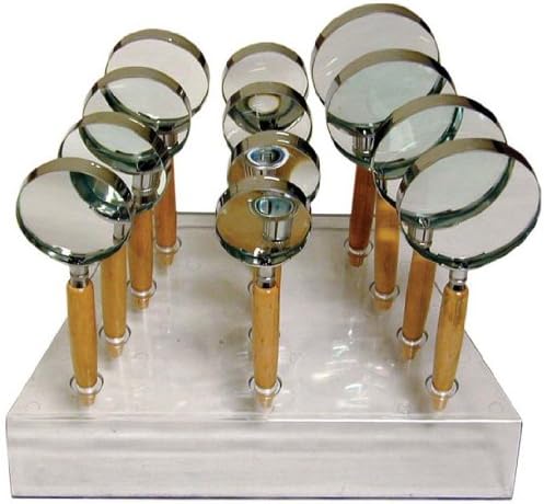 Exibição de 12 peças de lente de vidro, magnfiiers de maçaneta de madeira, 3 tamanhos: 2 , 2,5 e 3