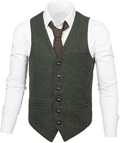 VoBoom Men Slim Fit Fitbone Tweed Suits Vest Premium Wool Blend Cistingcoat