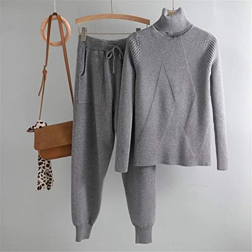 Camisinho de gola alta feminino Conjunto de 2 peças, top de malha chique e calças de calça de suéter Suits