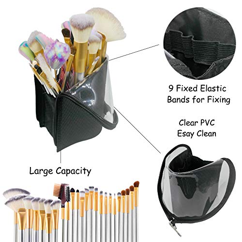 Porto de maquiagem de viagem preta, bolsa de capa de caneta a lápis de anemel bolsa organizadora clara plástico zíper cosmético