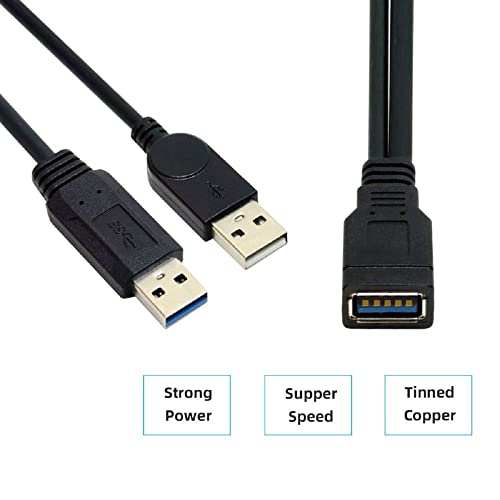 Cablecc Black USB 3.0 fêmea a dupla USB masculino de dados de potência extra e um cabo de extensão para 2,5 disco rígido móvel