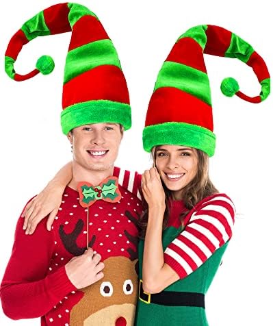 Sirogogo Christmas Elf Hat, Long Striped Felt and Plushty Novelty Funny Elf Hat | Festa de acessório de Natal favorece um tamanho para todos