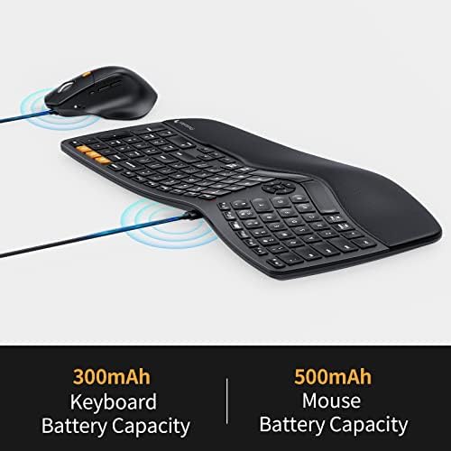 Mouse de teclado sem fio ergonômico, protoarc ekm01 ergo-teclado Bluetooth e combinação de mouse, design de divisão, descanso de mão, vários dispositivos, recarregáveis, Windows/Mac/Android